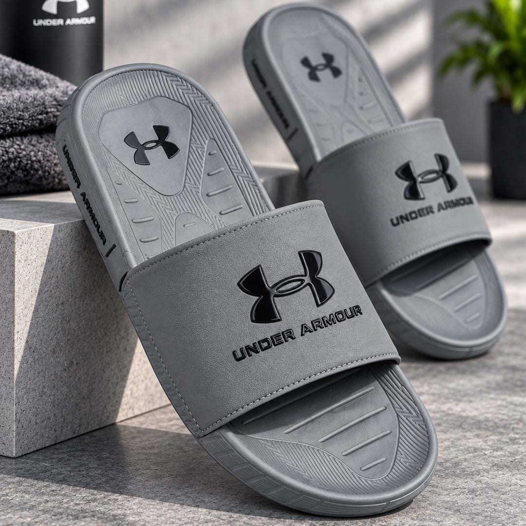 Premium Grey Comfort Slides for Men | Soft Sole Anti-Slip Slippers | Free Delivery
